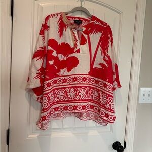GAP Women's Red and White Floral Blouse